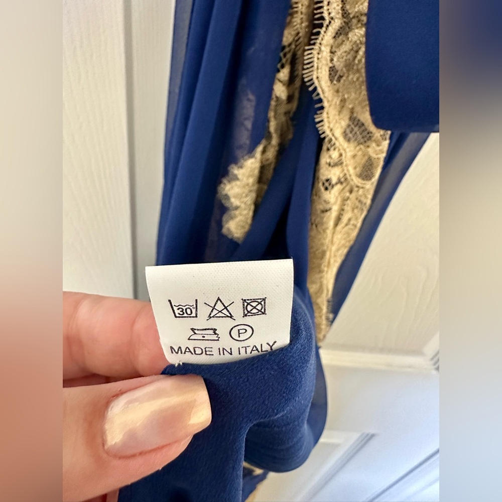 Rosamosario Italian 100% Cobalt Blue Silk Chiffon Long Robe “Riviera Bonjour” - Picture 11 of 14